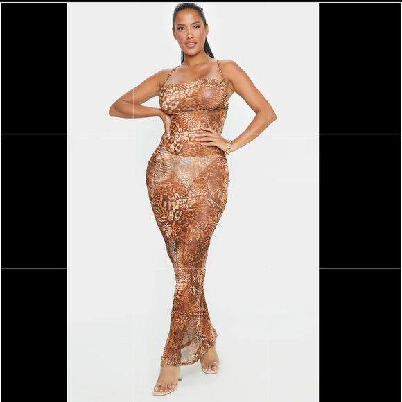 Shape Brown Leopard Print Mesh Maxi Dress - Picture 1 of 5
